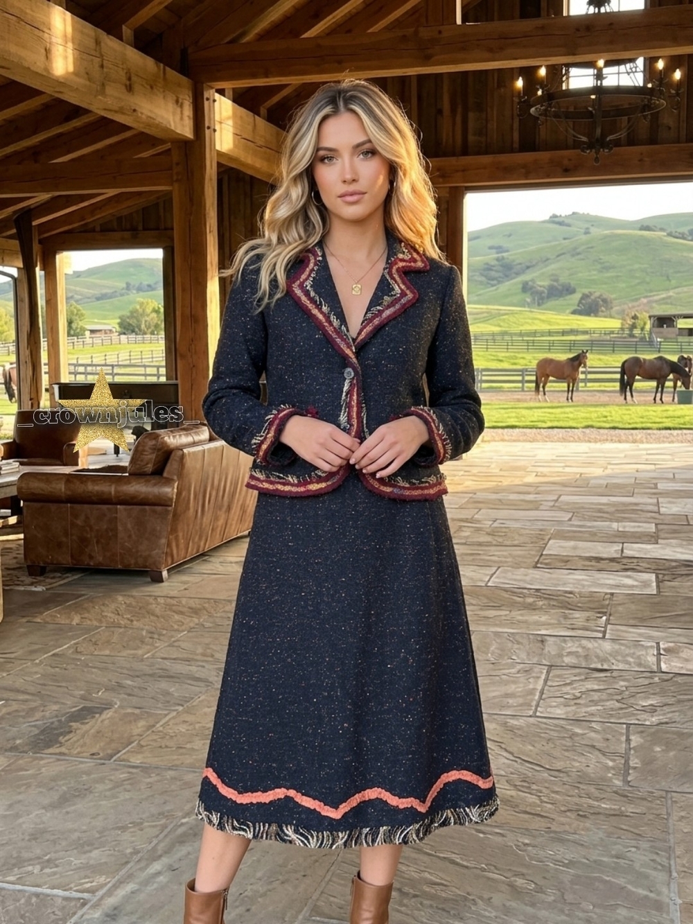 Canvasbacks Tweed Jacket & Skirt Set 2pc Outfit L